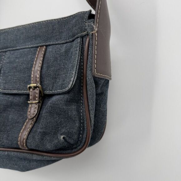 Nine West Vintage Y2k Denim Shoulder Bag Brown Faux Leather Purse 90s - Picture 3 of 11